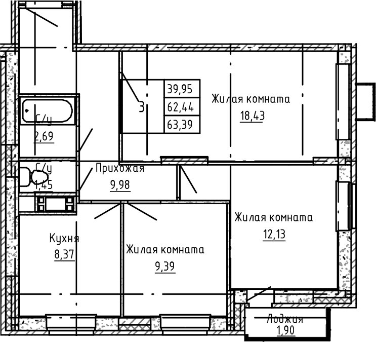 3-комнатная квартира