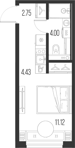 Планировка: Студия 22,3 м² в ЖК «Новая земля»
