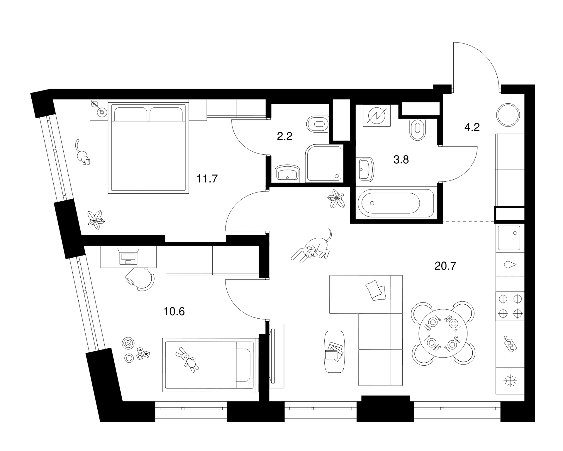 Планировка: 2-комнатная квартира 53,2 м² в ЖК «2-й Иртышский»
