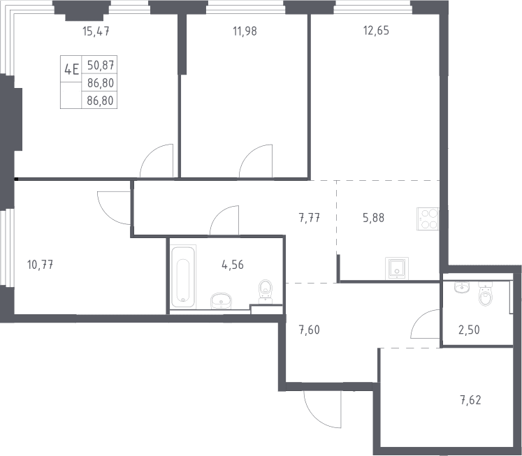 Планировка: Квартира евро-4 86,8 м² в ЖК «Пригород Лесное»