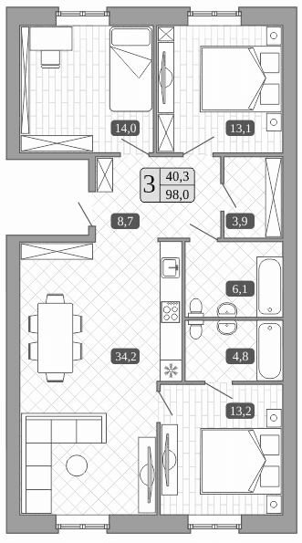 Планировка: Квартира евро-4 98 м² в ЖК «Белый город»