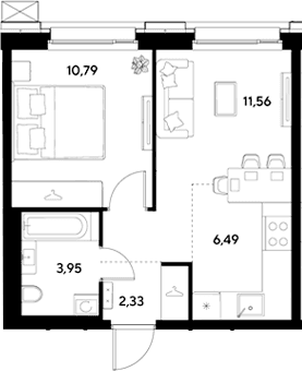Планировка: Евродвушка 35,1 м² в ЖК «ЭВО»