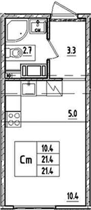 Планировка: Студия 21,4 м² в ЖК «Октябрьская набережная»