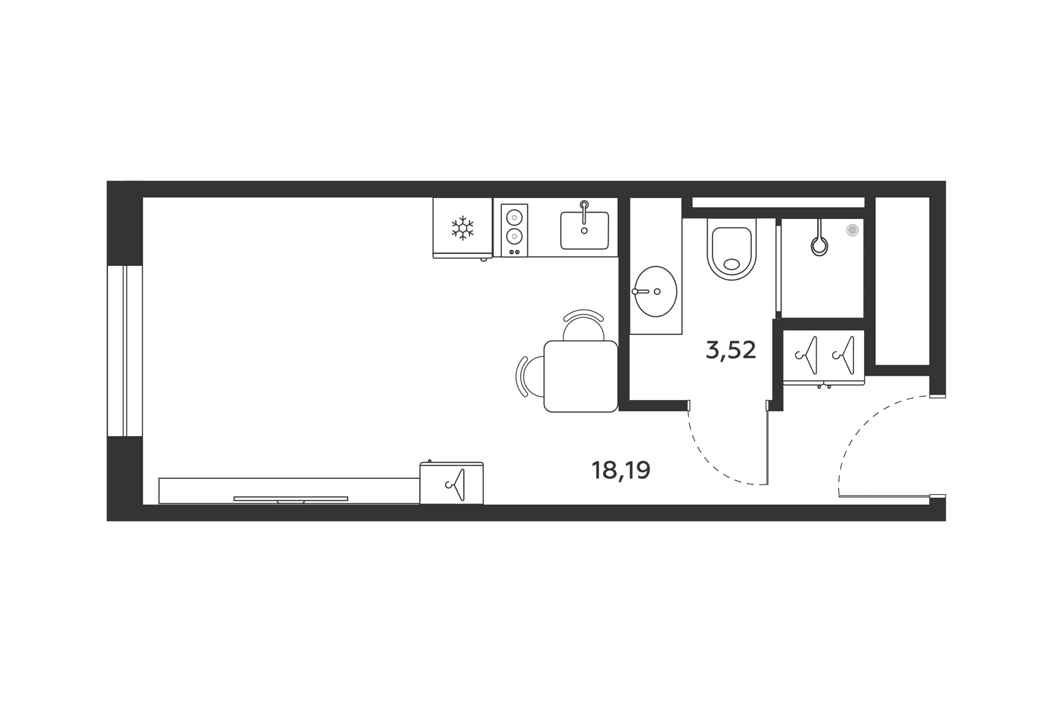 Планировка: Студия 21,6 м² в ЖК «МФК SAAN»
