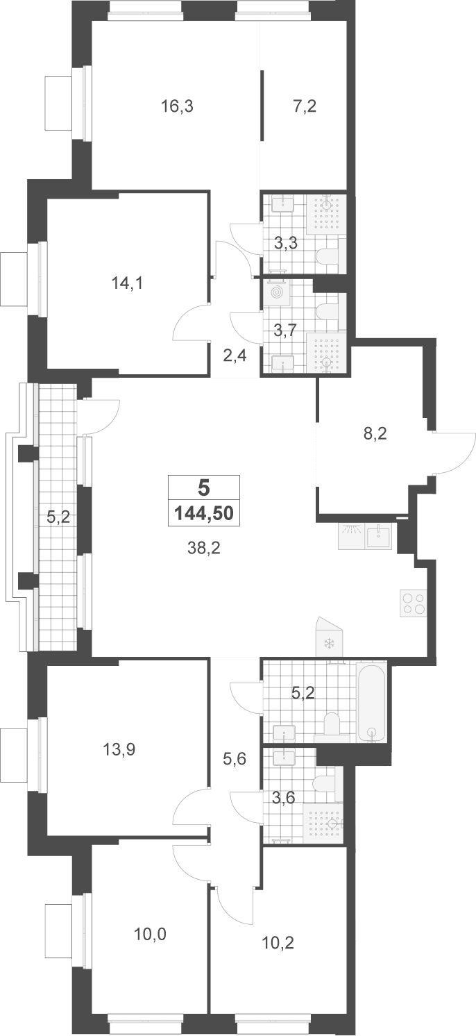 Планировка: 5-комнатная квартира 141,9 м² в ЖК «Деснаречье»