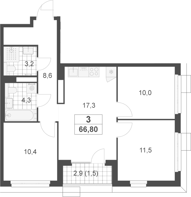 Планировка: Квартира евро-4 65,3 м² в ЖК «Скандинавия»