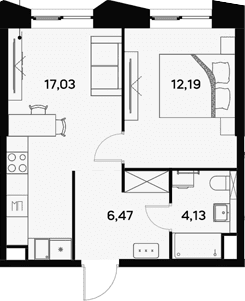 Планировка: Евродвушка 39,8 м² в ЖК «УЛЬТИМА Сити»