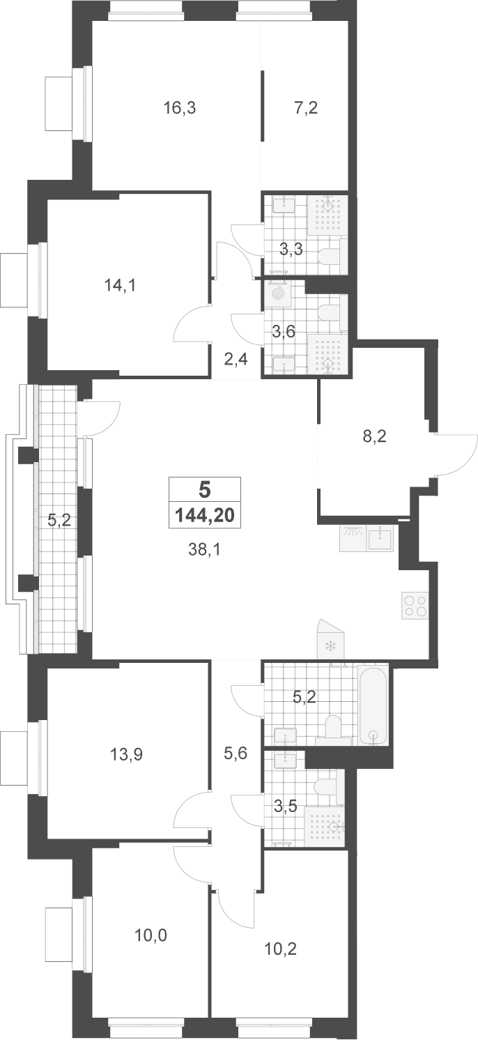 Планировка: 5-комнатная квартира 141,6 м² в ЖК «Деснаречье»