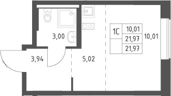 Планировка: Студия 22 м² в ЖК «Большое Юрлово»