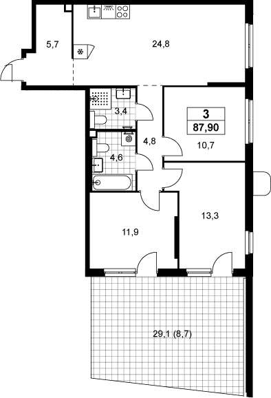 Планировка: Квартира евро-4 79,2 м² в ЖК «Прокшино»