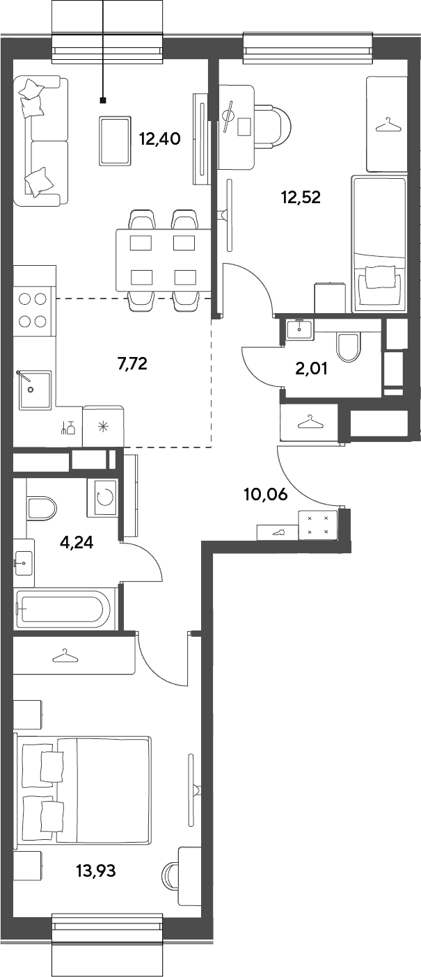 Планировка: Евротрёшка 62,9 м² в ЖК «Публицист»
