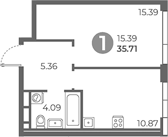 Планировка: 1-комнатная квартира 35,7 м² в ЖК «Нижегородская от Гранель»