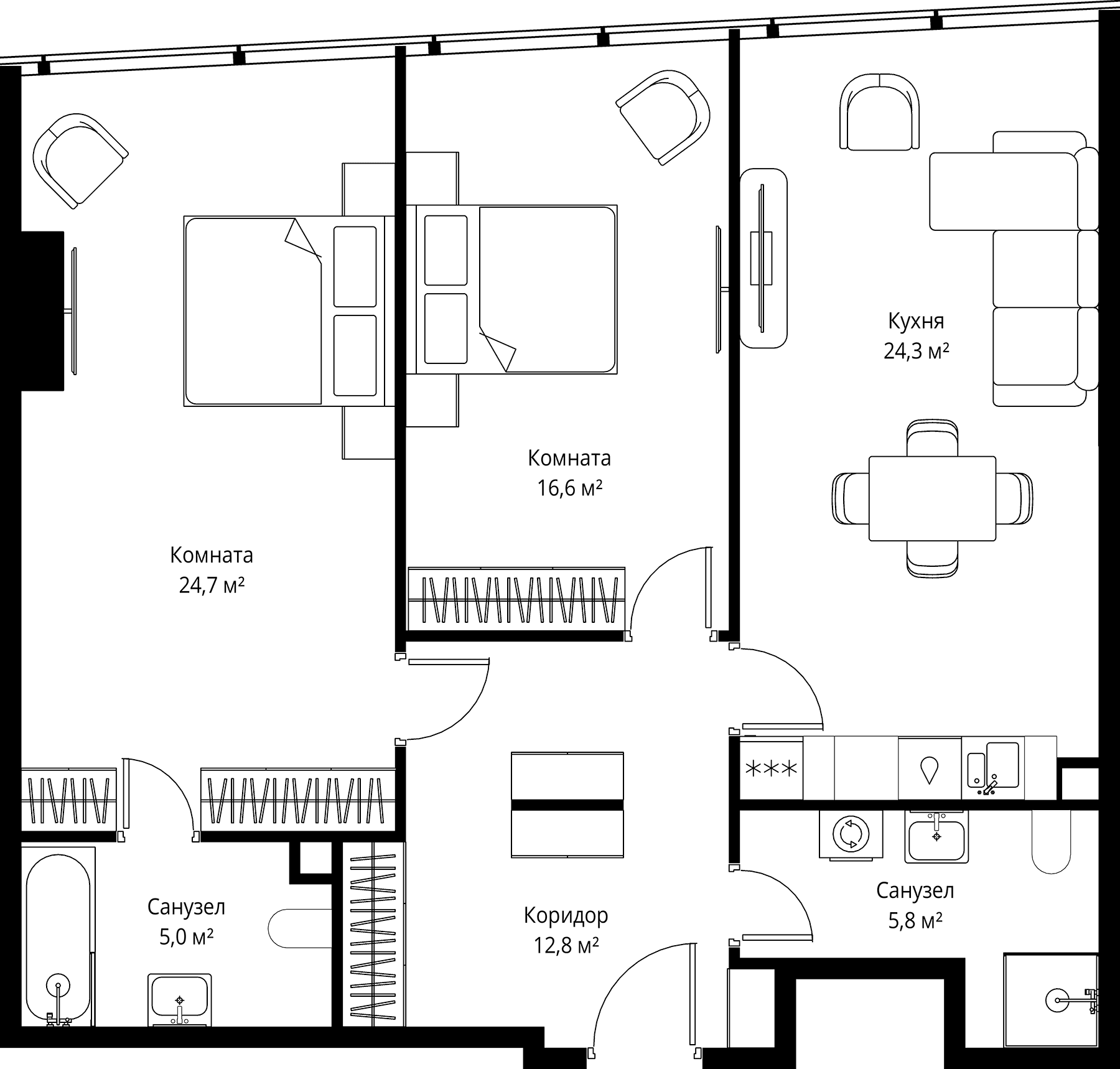 Планировка: Евротрёшка 89,2 м² в ЖК «ОНЕ»