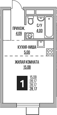 Планировка: Студия 28,2 м² в ЖК «Гранель Мытищи»