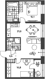 Планировка: Евротрёшка 53,2 м² в ЖК «Новый Питер»