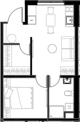Планировка: Квартира 35,5 м² в ЖК «Мариоки»
