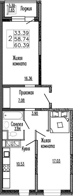 2-комнатная квартира