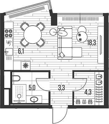Планировка: Студия 37 м² в ЖК «HIGH LIFE»