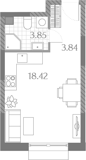 Планировка: Студия 26,1 м² в ЖК «Дмитровское Небо»