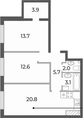 Планировка: Евротрёшка 61,4 м² в ЖК «Neva Haus»