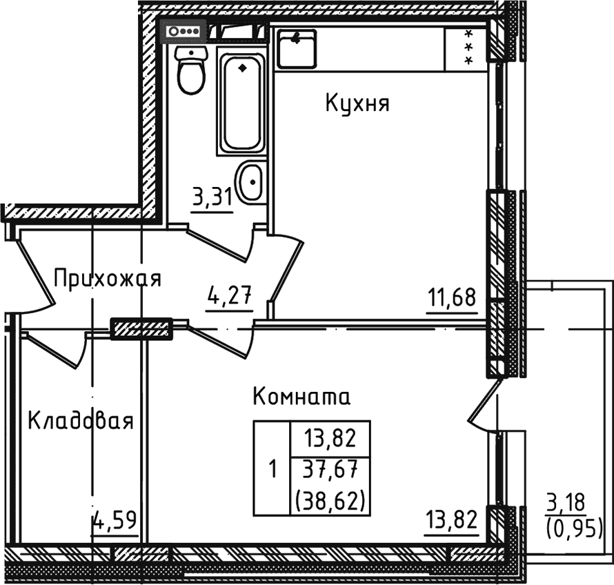 1-комнатная квартира