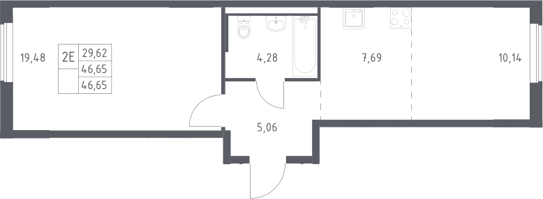 Планировка: Евродвушка 46,7 м² в ЖК «Мытищи Парк»