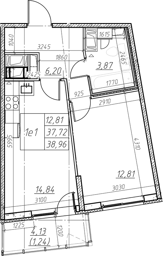 Планировка: Евродвушка 37,7 м² в ЖК «Левитан»
