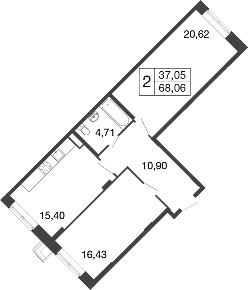 Планировка: 2-комнатная квартира 68,1 м² в ЖК «Времена года»