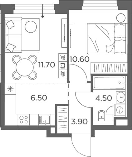 Планировка: Евродвушка 37,2 м² в ЖК «Белый Град»