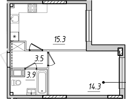 Планировка: Евродвушка 37 м² в ЖК «Измайловский»