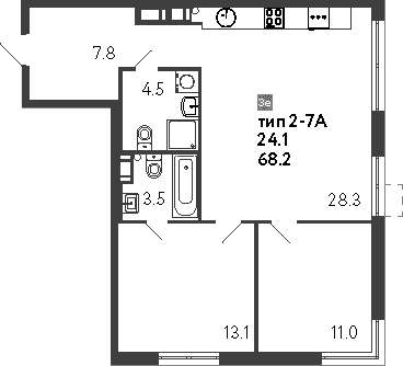 Планировка: Евротрёшка 68,2 м² в ЖК «Струны»
