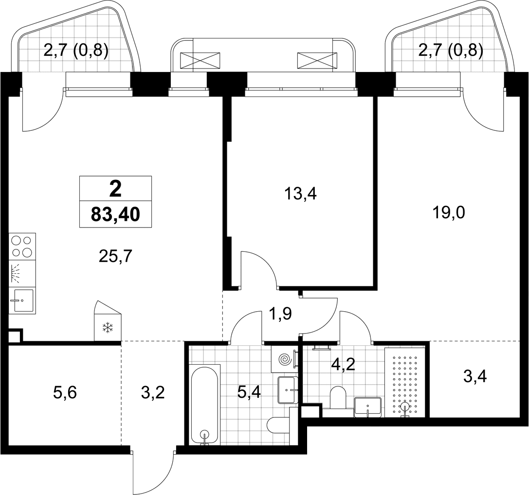 Планировка: Евротрёшка 81,8 м² в ЖК «Хольм»