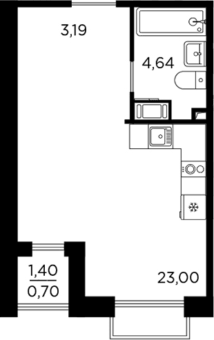 Планировка: Студия 30,8 м² в ЖК «Респект»