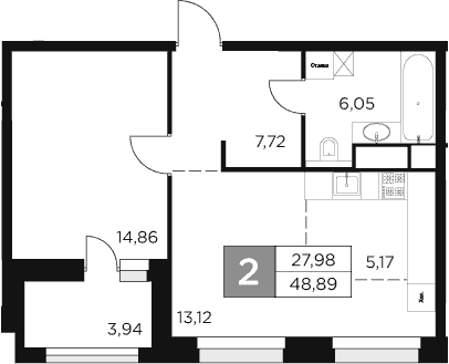 Планировка: Евродвушка 46,9 м² в ЖК «Восток 2»