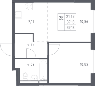 Планировка: Евродвушка 37,1 м² в ЖК «Мытищи Парк»