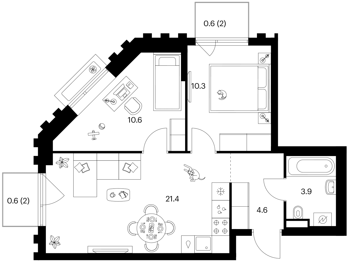 Планировка: 2-комнатная квартира 50,8 м² в ЖК «Белая Дача парк»