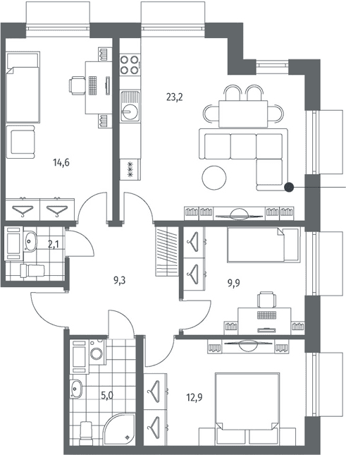 Планировка: Квартира евро-4 77 м² в ЖК «Парусная 1»