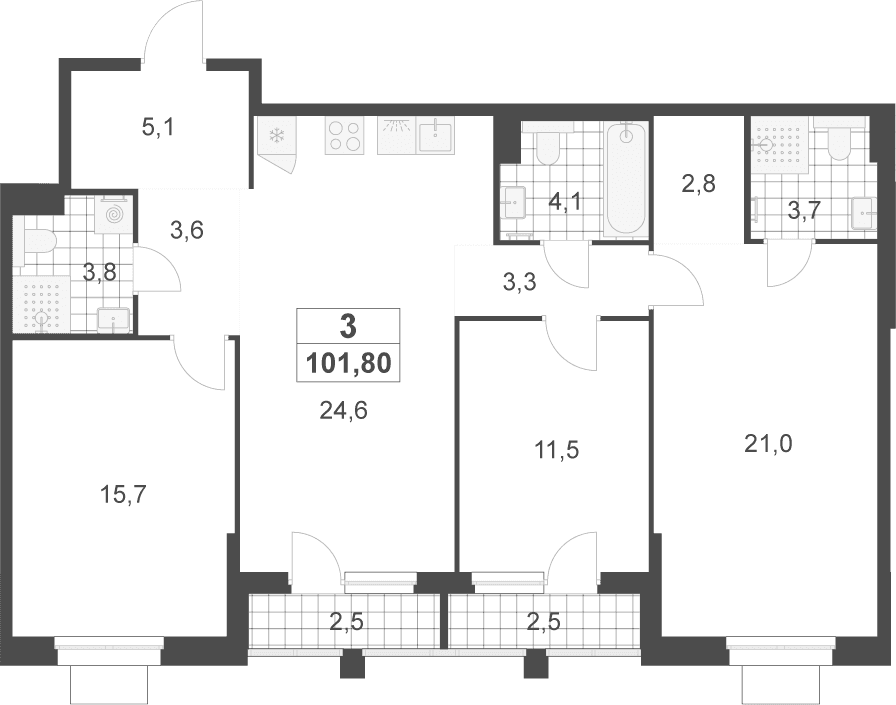 Планировка: Квартира евро-4 99,2 м² в ЖК «Деснаречье»