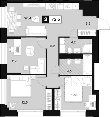 3-комнатная квартира