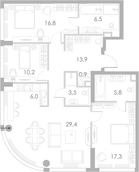 Планировка: Квартира евро-4 110,3 м² в ЖК «Ривер Парк Кутузовский»