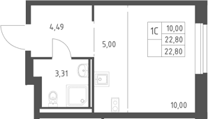 Планировка: Студия 22,8 м² в ЖК «Горки Парк»