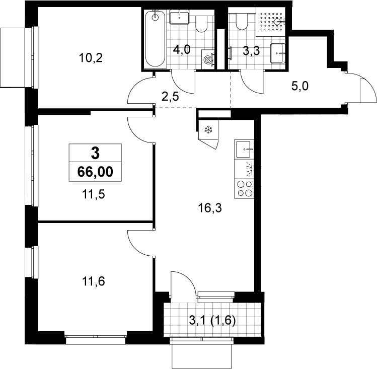 Планировка: Квартира евро-4 64,4 м² в ЖК «Деснаречье»