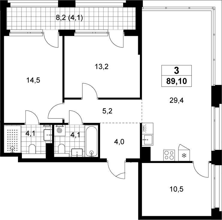 Планировка: Квартира евро-4 85 м² в ЖК «Хольм»