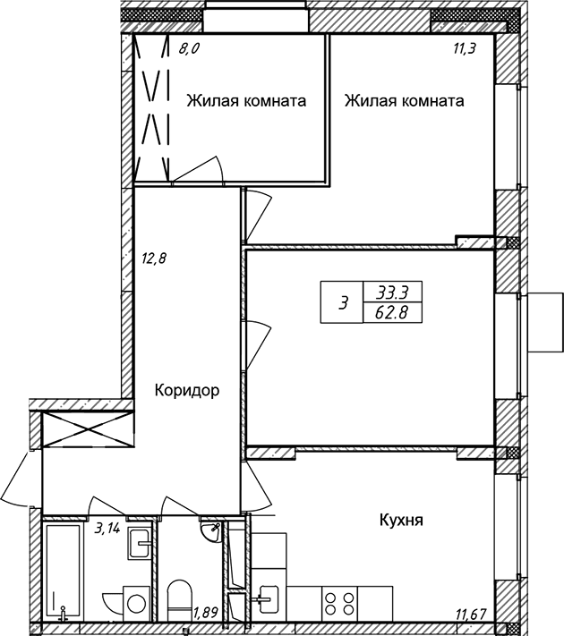 3-комнатная квартира