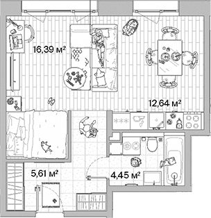 Планировка: Студия 39,1 м² в ЖК «МЫС»