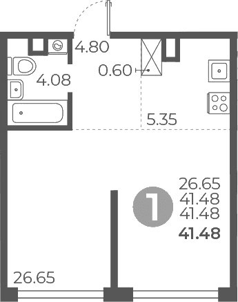 Планировка: Студия 41,5 м² в ЖК «Мневники от Гранель»