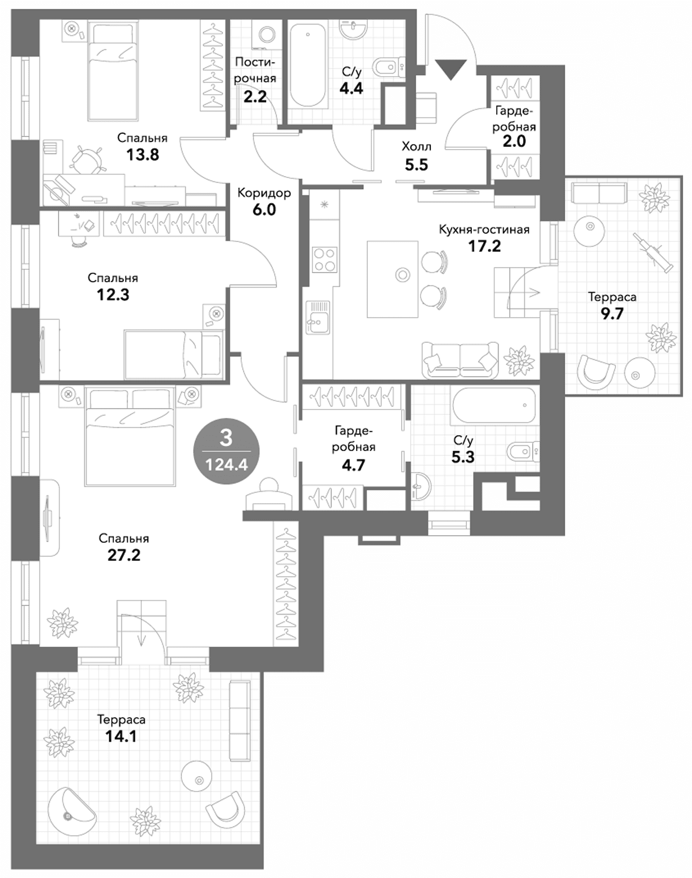Планировка: Квартира евро-4 100,6 м² в ЖК «Воксхолл»