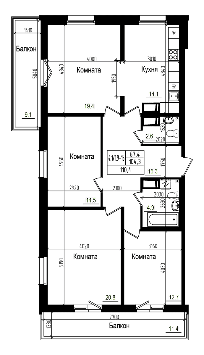 4-комнатная квартира