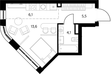 Планировка: Студия 29,5 м² в ЖК «Адмирал»