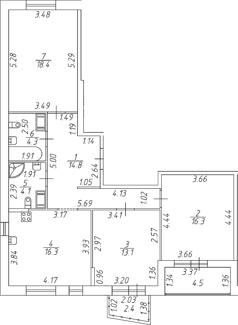 Планировка: 3-комнатная квартира 87,4 м² в ЖК «Респект»